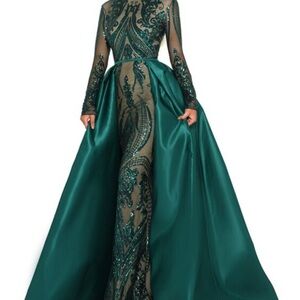Portia and Scarlett Teal Long Sleeve Gown